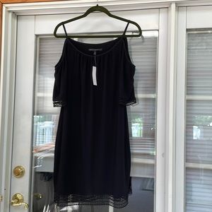 White House Black Market Cold shoulder black dress. Size medium. NWT.